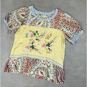 Johnny Was RARE Mistic Paneled & Printed Floral Embroidered Summer Top Size XL